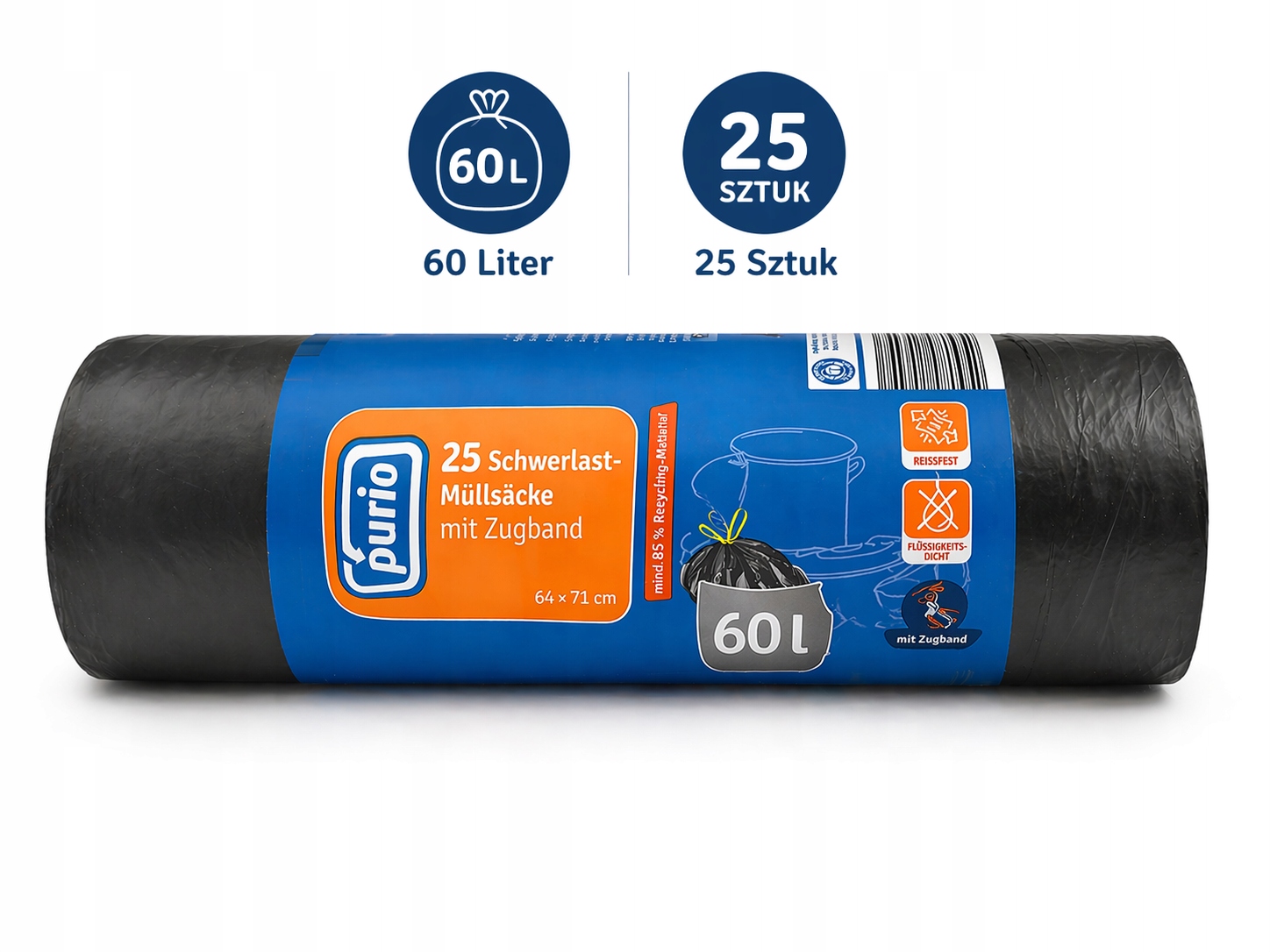 WORKI NA ŚMIECI 60L 25SZT PURIO mocne, czarne