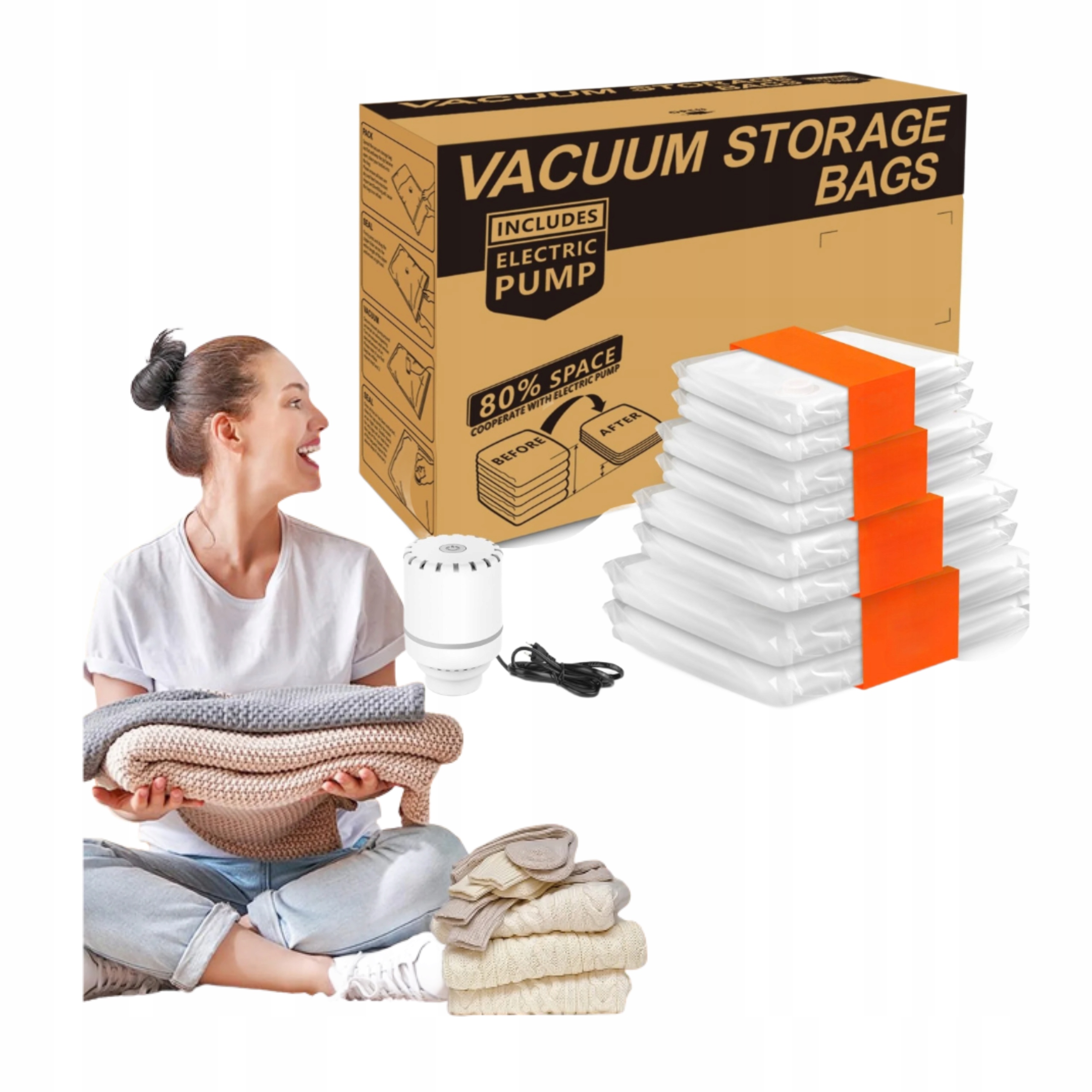 Levně Prozové sáčky na oblečení 16 Ks s elektrickou pumpičkou na povlečení