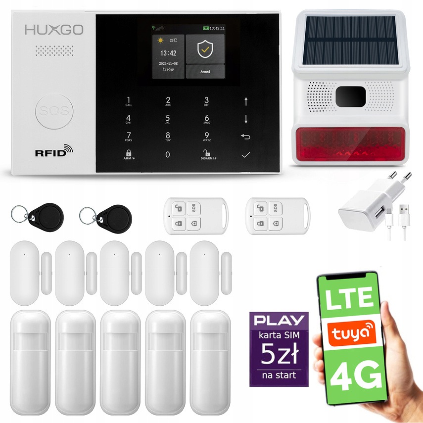 Bezdrôtový alarm WiFi Gsm 4G Lte s Tuya, sada Huxgo HXA005 R5D5 Bs
