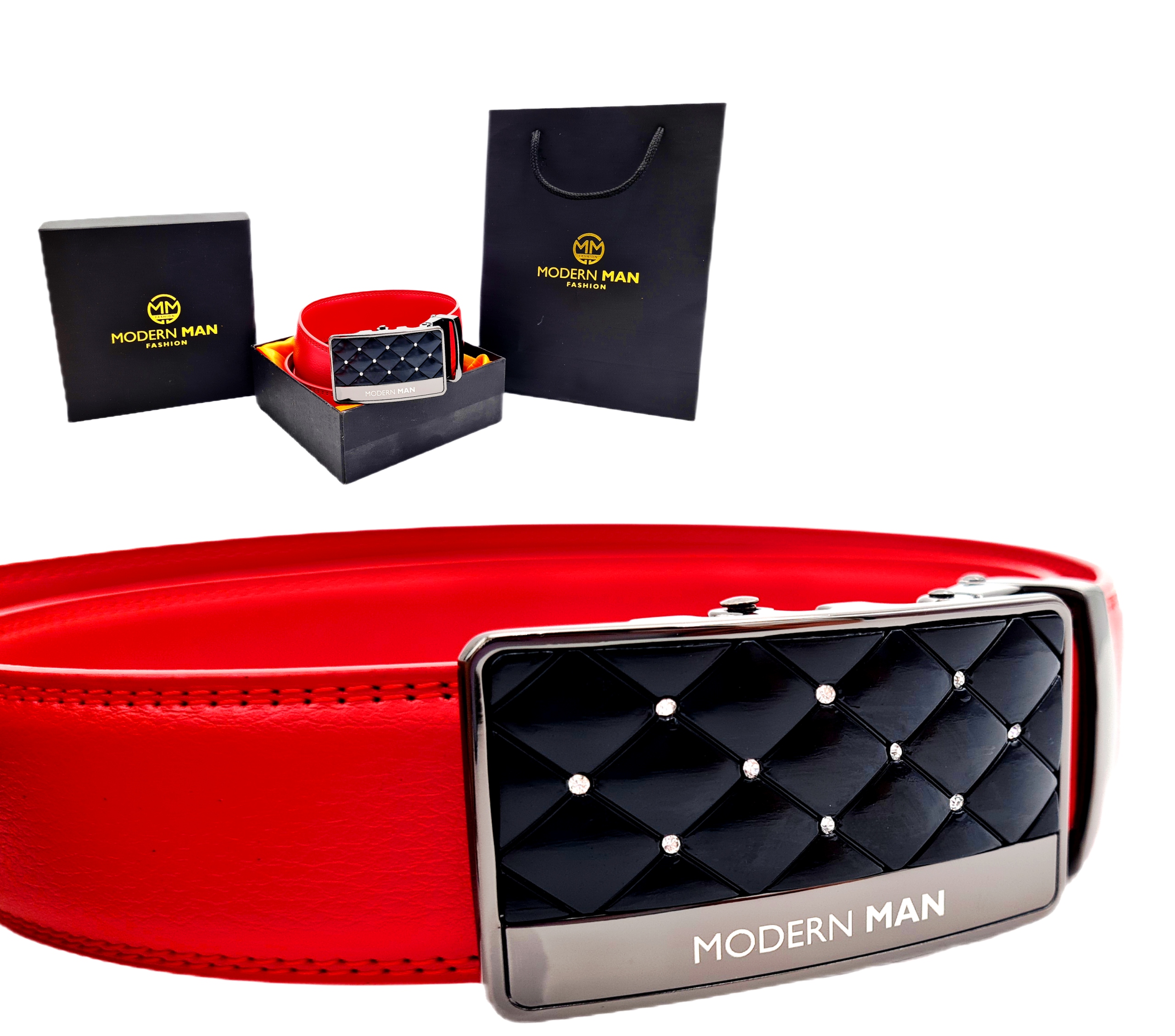 

Pasek Męski Czerwony MM Skóra Automat Klamra