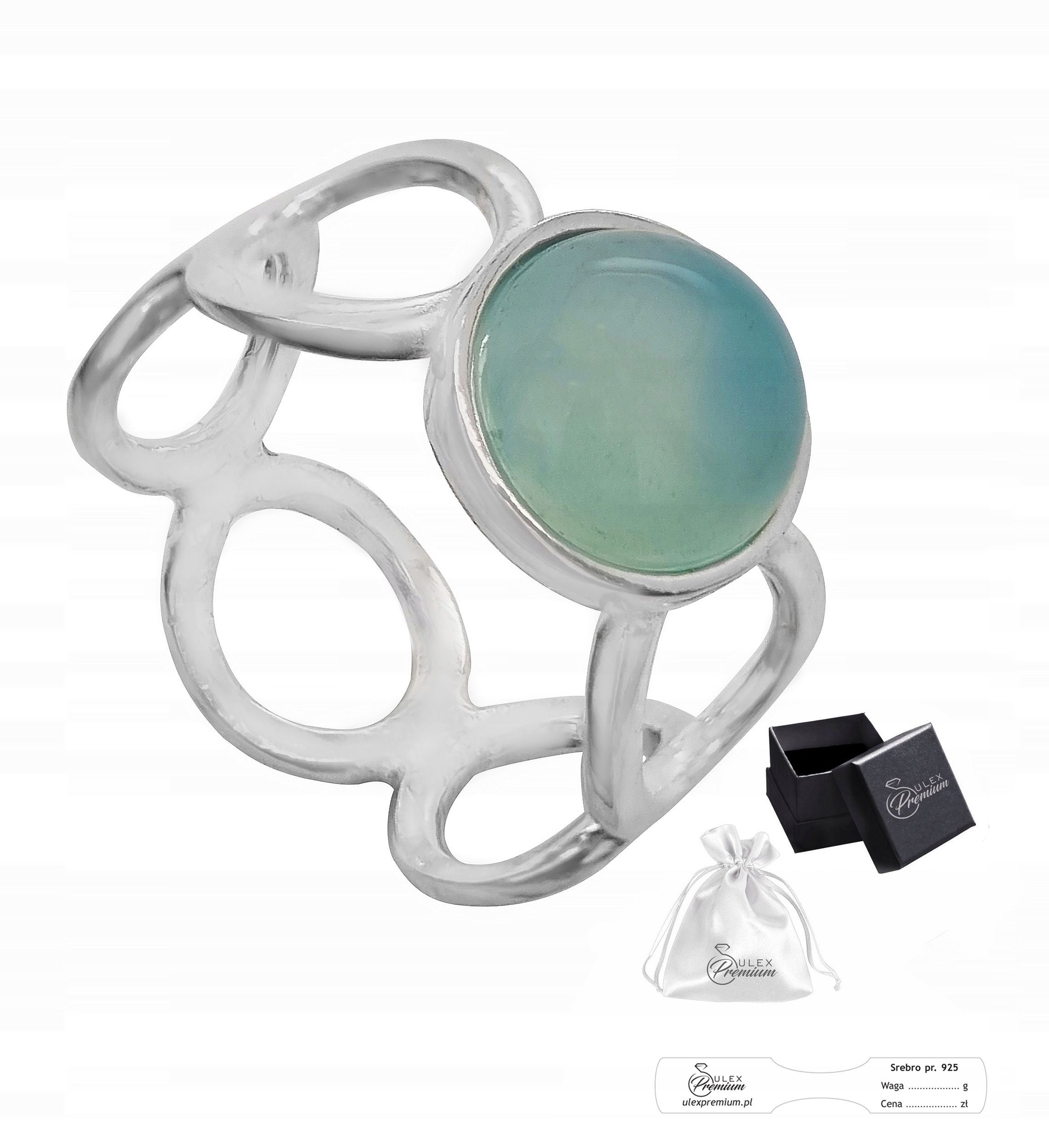 Prstýnek ryzost 925 Elegantní Přírodní Achát Aqua Dárek vel. 17
