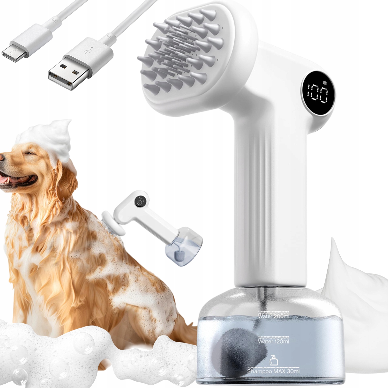 Levně Automatický Kartáč Na Psa S Masážní Funkcí Dávkovač Usb Pěny