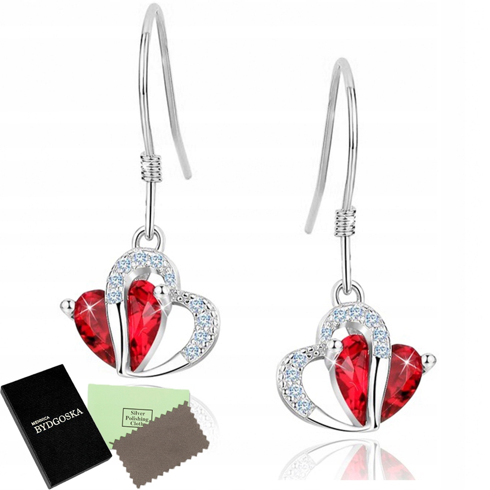 

Piękne Kolczyki srebrne Serca wiszące rodowane