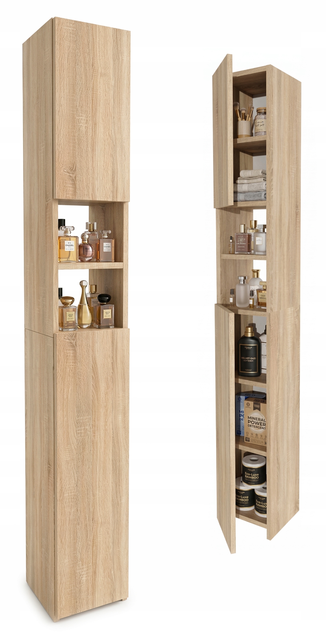 Koupelnová skříňka stojící sloupek koupelnová úzká police dub sonoma