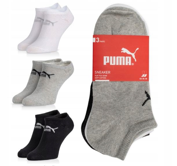 Skarpetki Puma stopki 3PAK Multi 39/42 białę,szare,czarne oryginalne 3szt