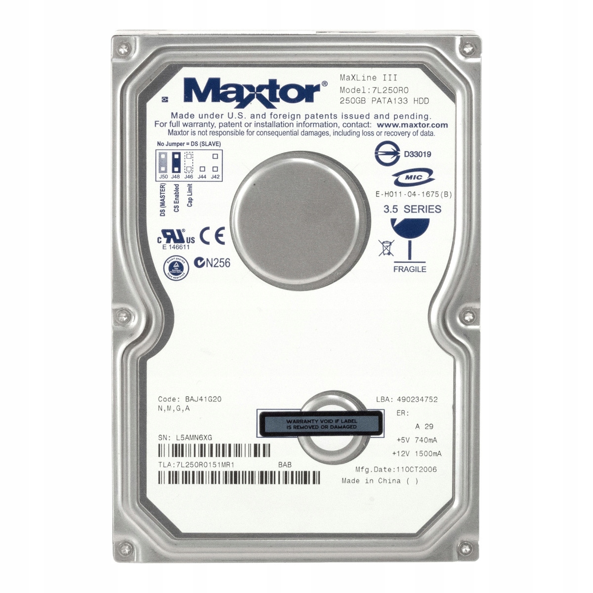 Maxtor MaXLine III 250GB 7.2K 16MB Ata 3.5'' 7L250R0
