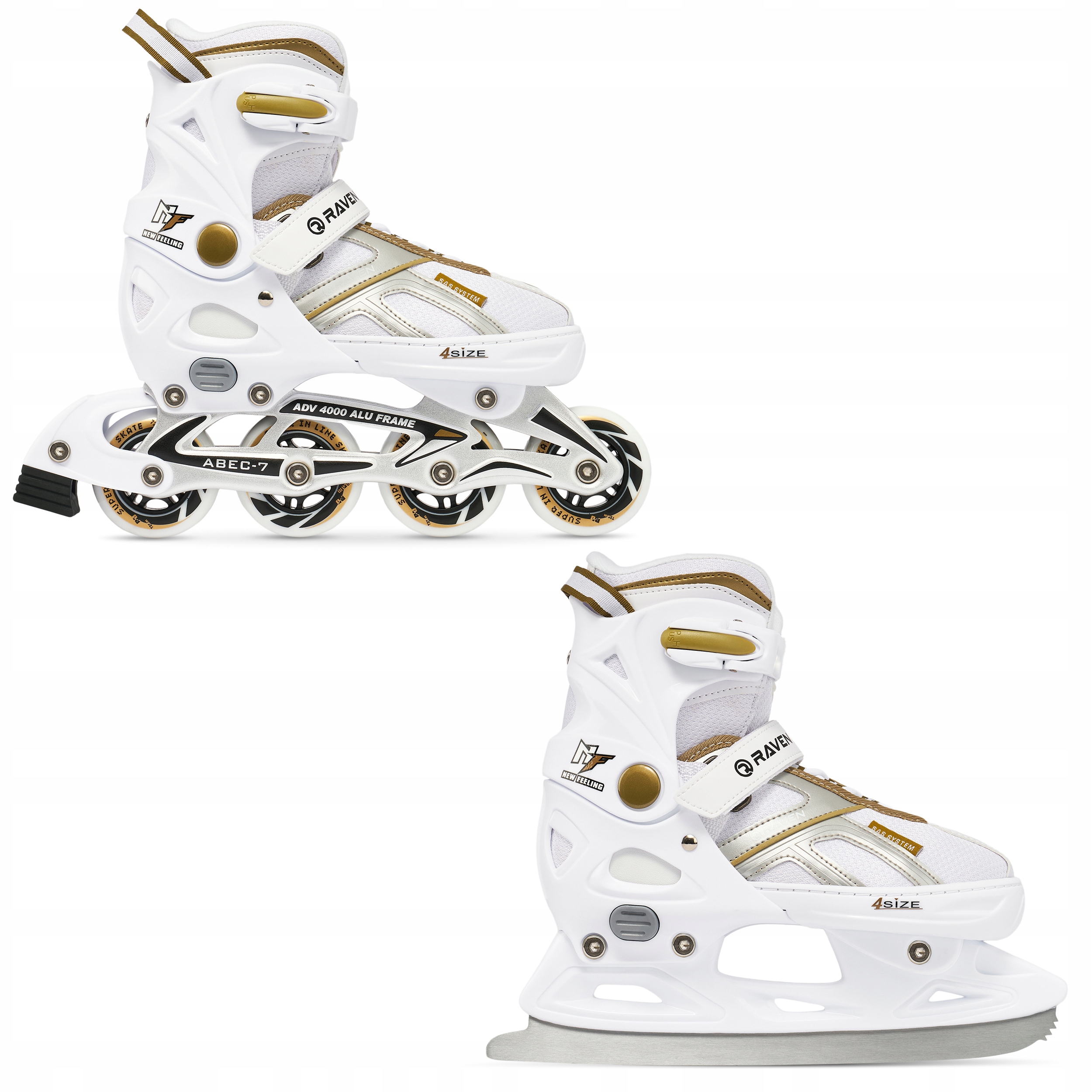 Rolki Łyżwy figurowe 2w1 Raven Pulse White/Gold 40-43