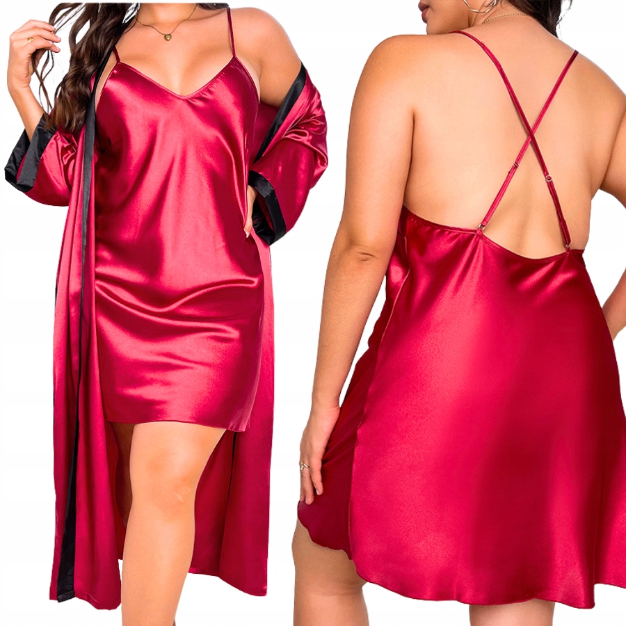 Plus Size saténová tričko noční Komplet pyžamo Župan XXXL Jako Dárek