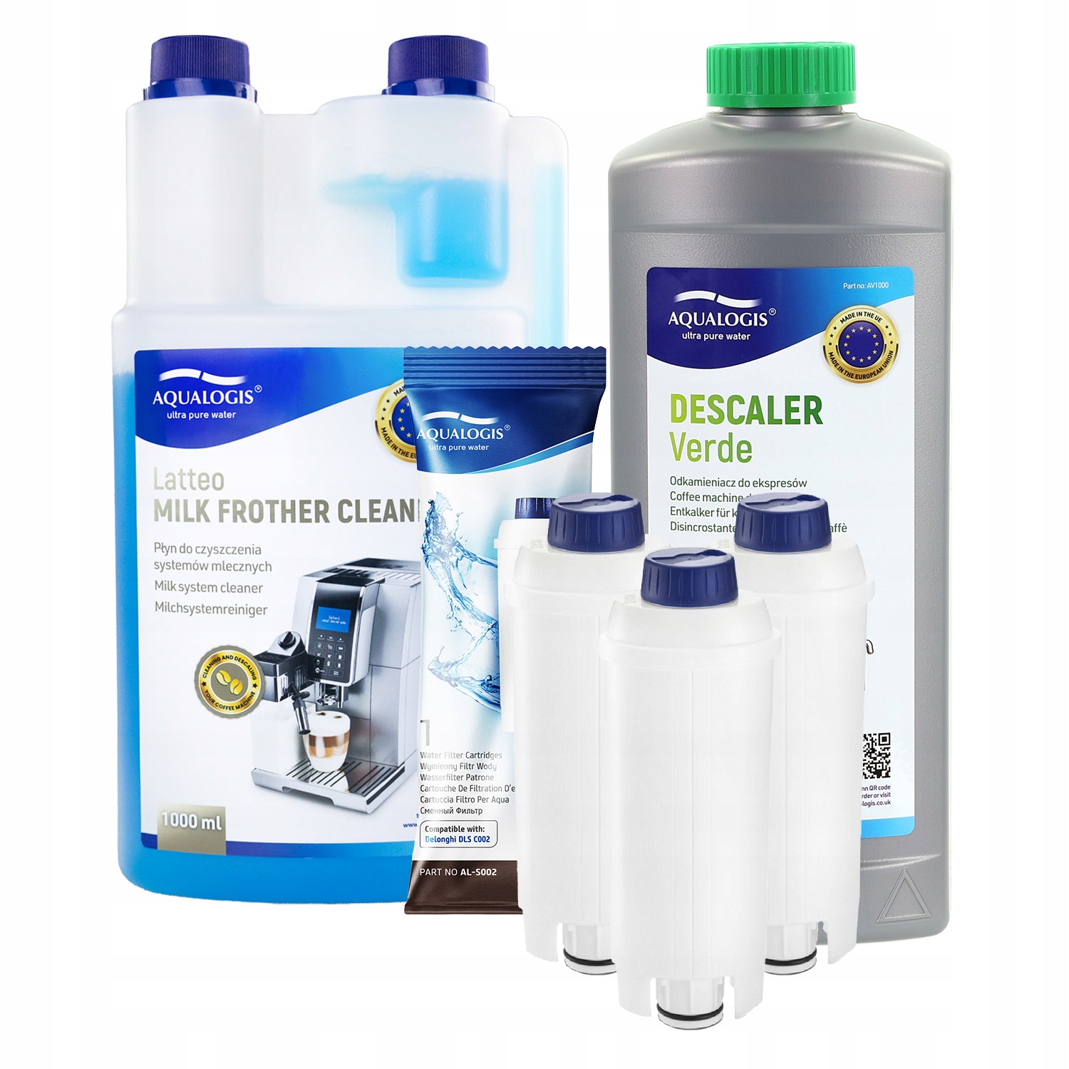 3x Filtr do kávovaru Delonghi AL-S002 Tekutina Latteo 1L Odvápňovač 1L