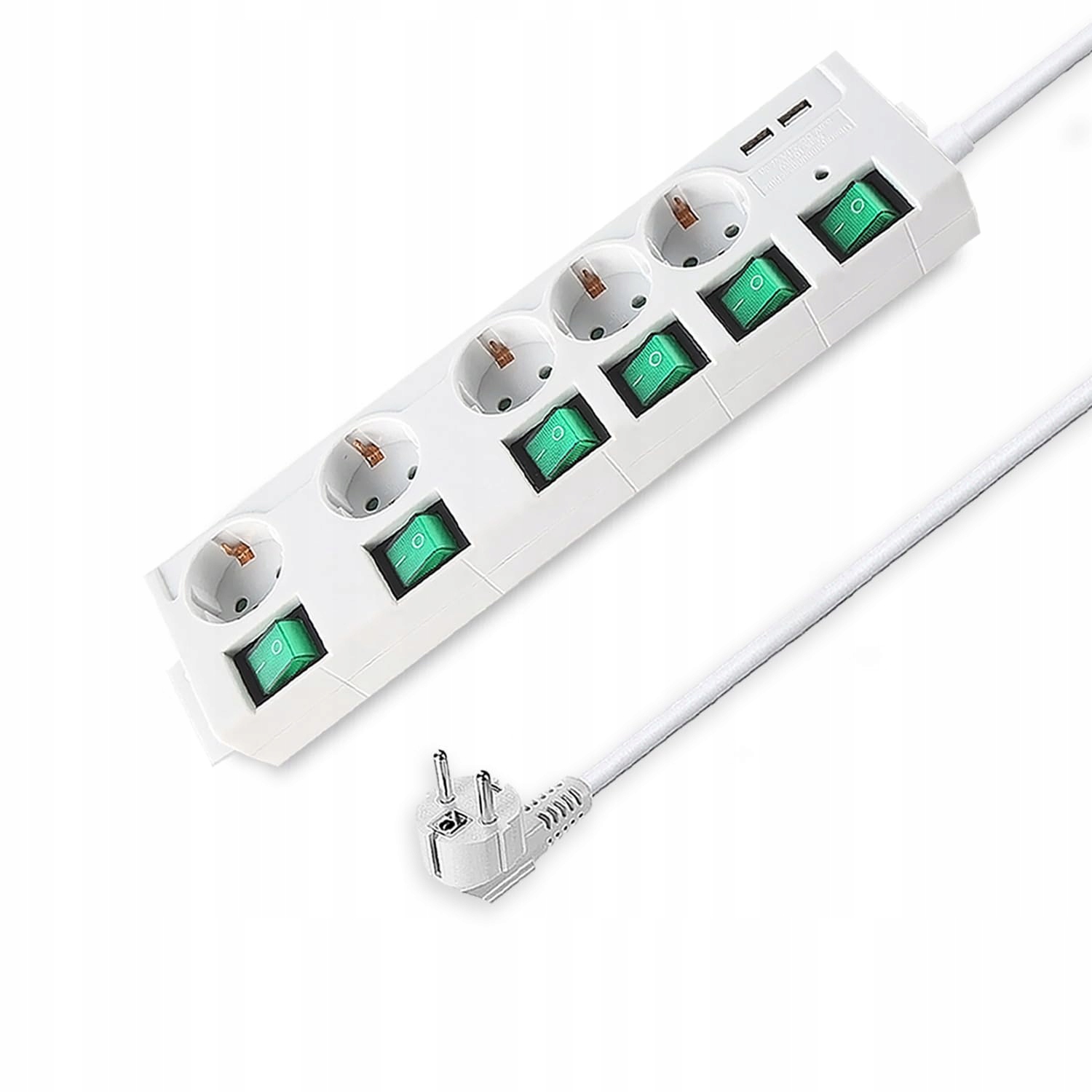 Listwa zasilająca 5-gniazdkowa, 2 porty Usb biała kabel 2m 3680 W 12000 A