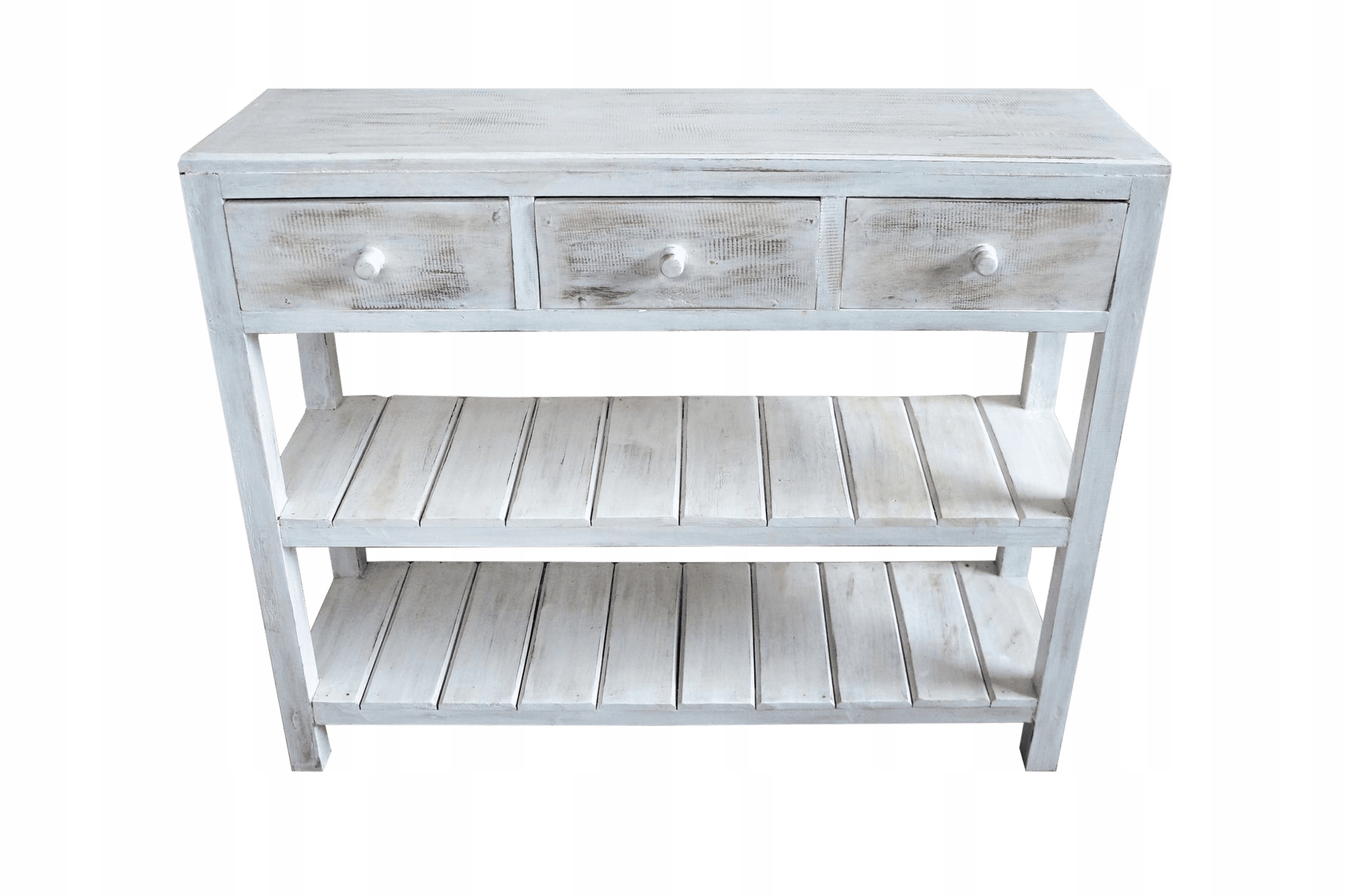 DREWNIANA KONSOLA Z SZUFLADAMI 100 CM HANDMADE BIELONA Marka TSI