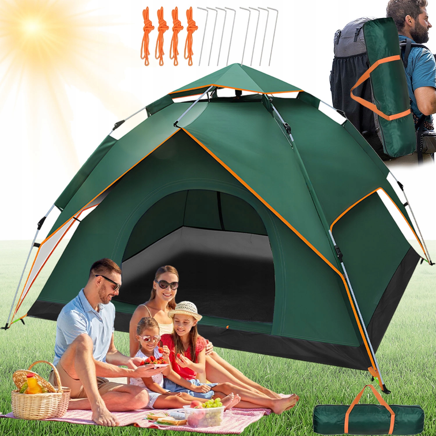 Skládací Stan turistický stan pro 4 osoby pro rodiny, voděodolný, lehký