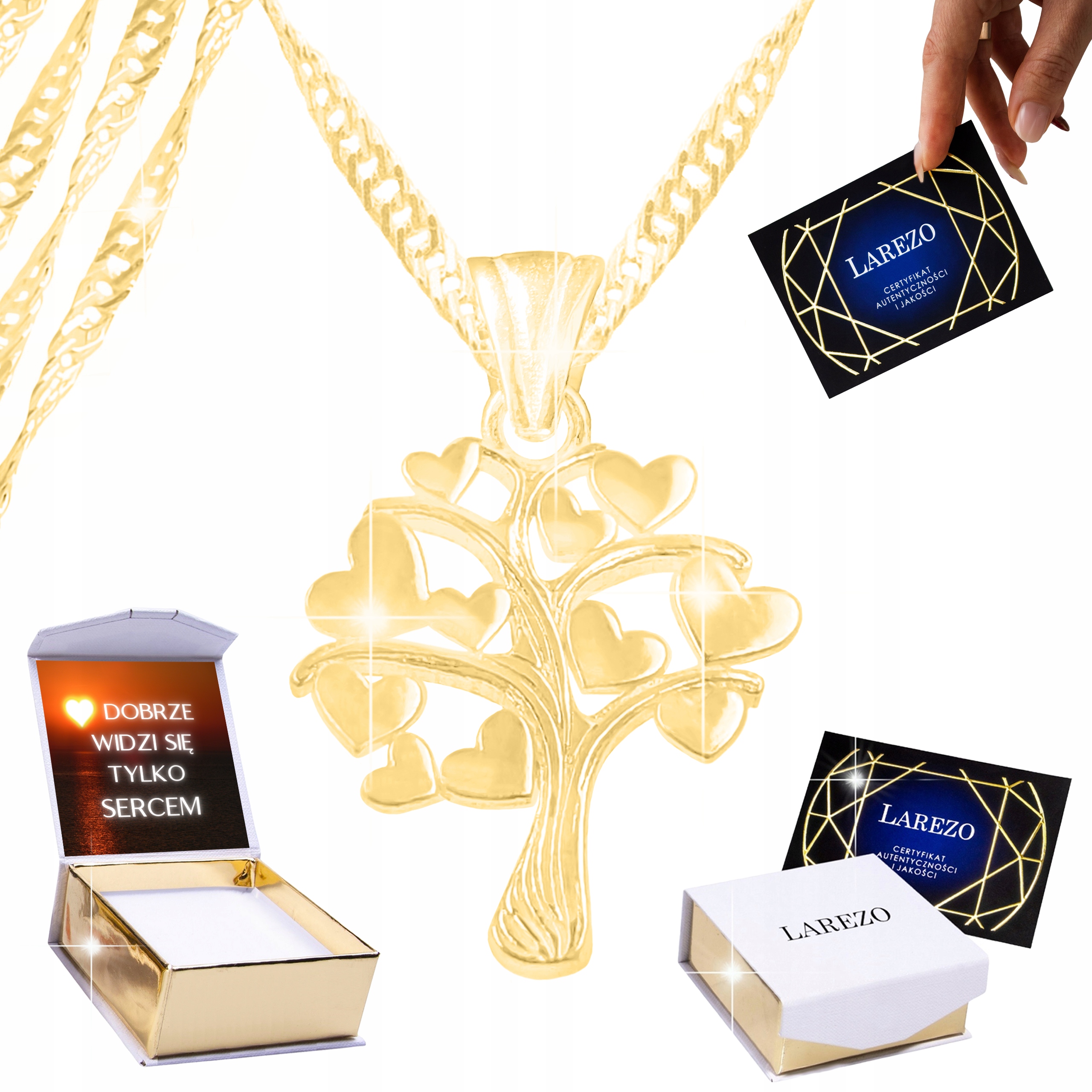 Zlatý náhrdelník 925 Strom života se srdíčky Strom štěstí Srdce Potisk