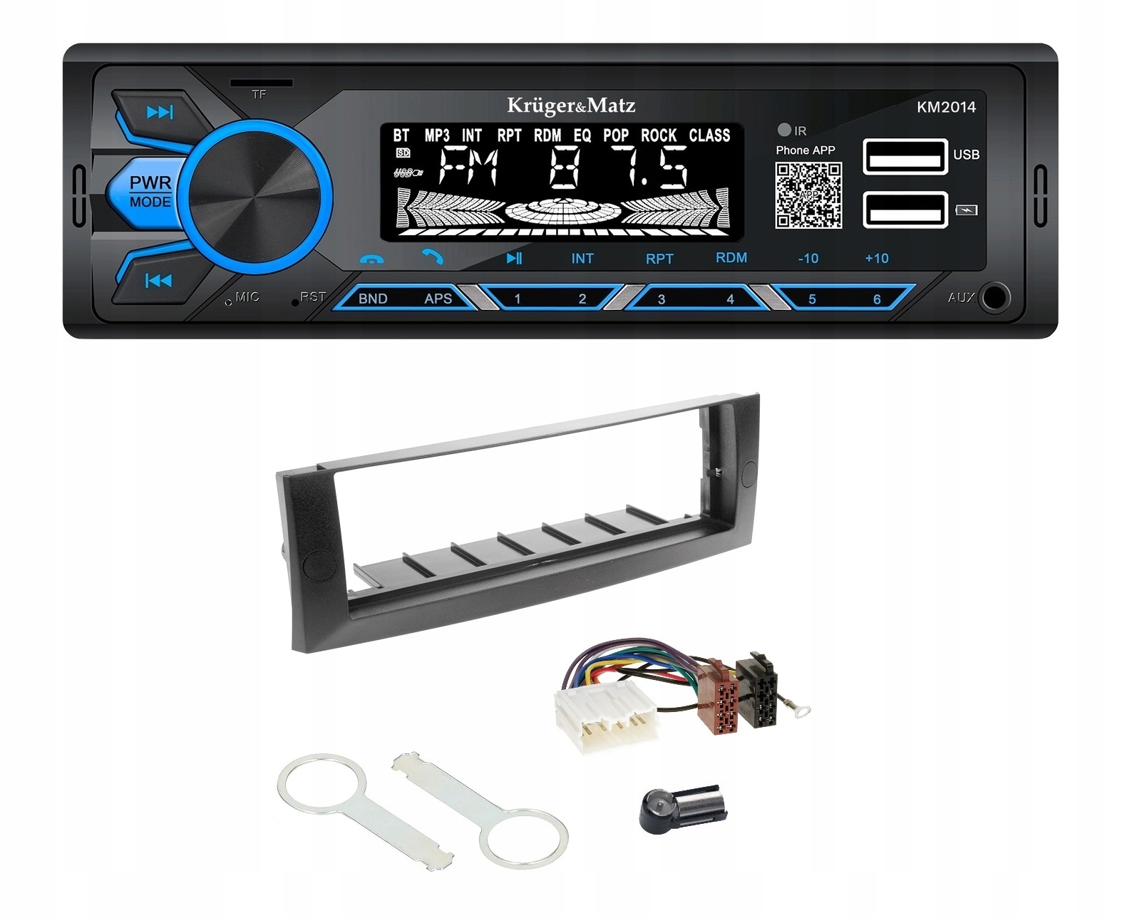 Kruger&Matz KM2014 Radio Rámeček konektor Iso Usb Bluetooth Mitsubishi Colt