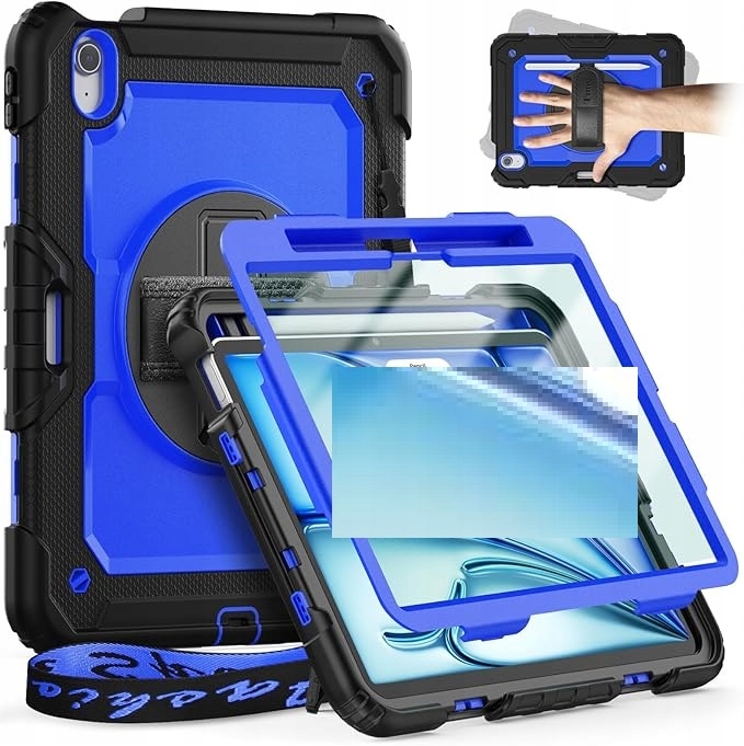 Černé Pouzdro Pro Ipad Air 11" Otočný Stojan 360° Nastavitelný Popruh