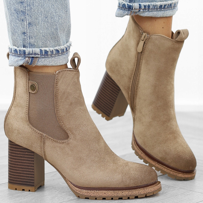 Beżowe botki damskie zamszowe słupek KE212 r.37 Marka bez marki