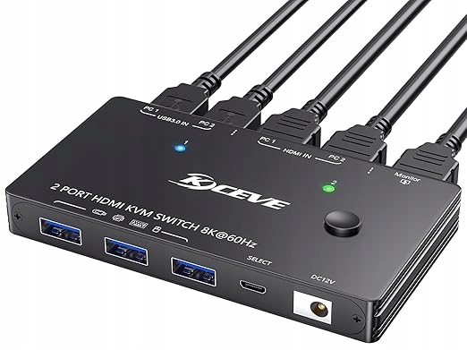 KVM switch 2 PC 2 monitory TJCXELE SW522 USB-C HDMI DisplayPort 4K MST 13w1
