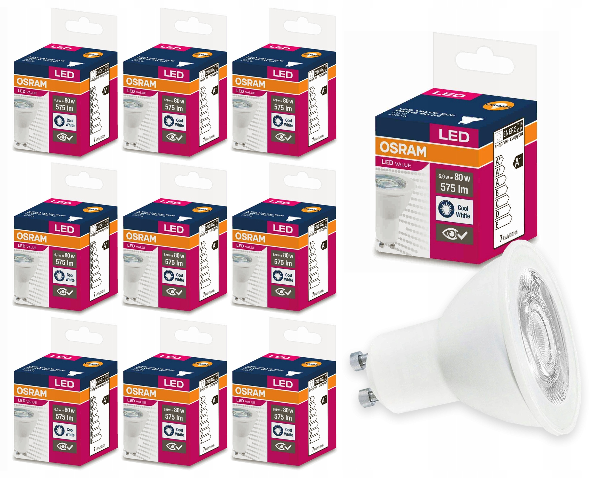 

10x Żarówka Led GU10 6,9W 80W 36' 4000K Osram