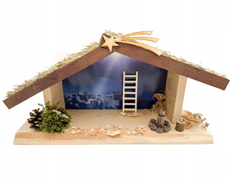 Dřevěný Vánoční Betlém S Osvětlením A Přírodním Ohniskem