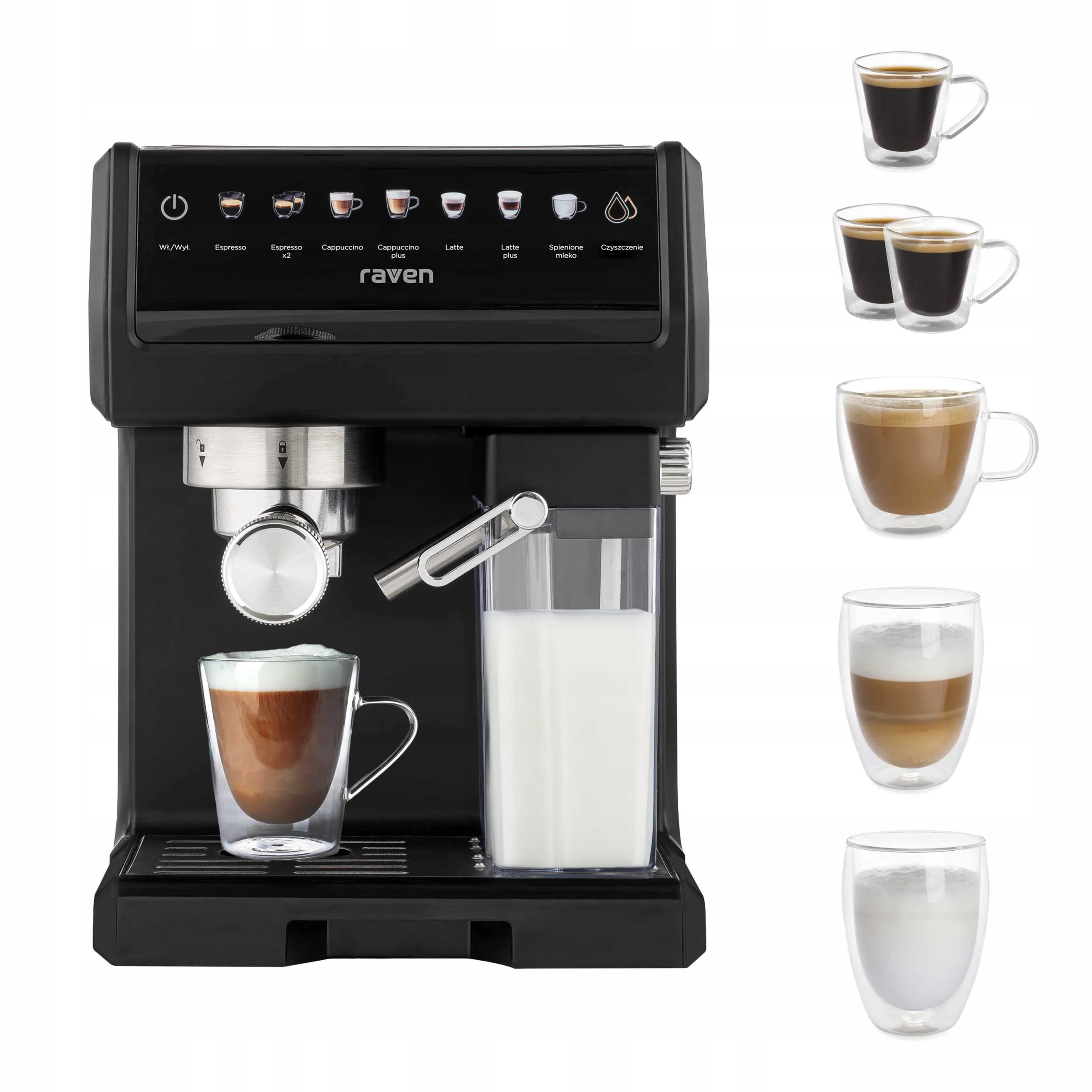 Ekspres ciśnieniowy do kawy kolbowy Raven EER007 1450W 20 barów Spieniacz