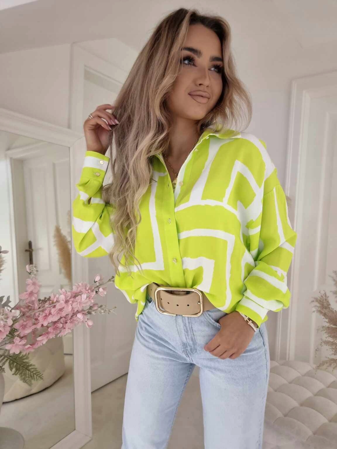 KOSZULA DAMKSKA BY ME OVER SPRING LIMONKA [Kolor: żółty, ROZMIAR: XS/S] Kolor zielony