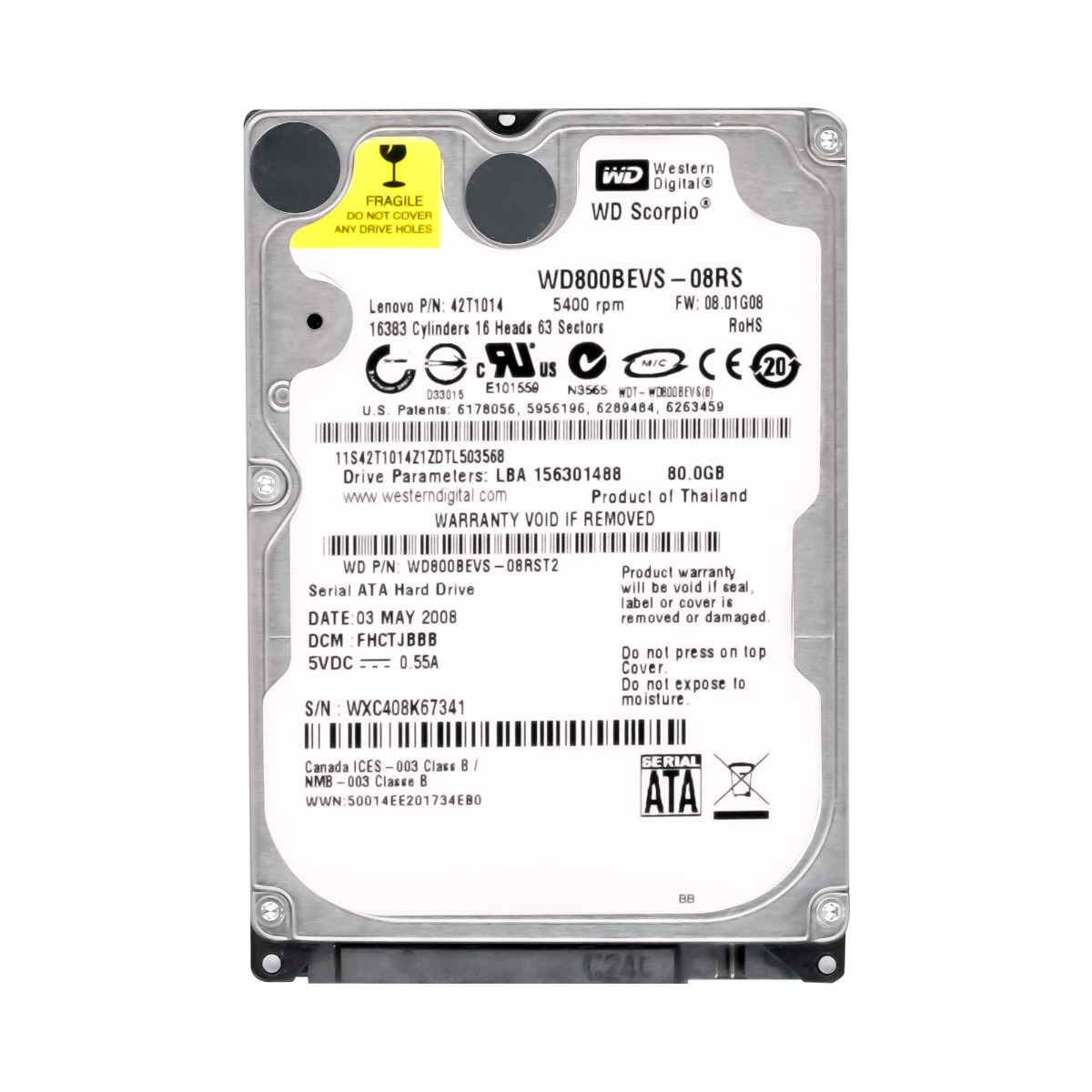 Wd Scorpio 80GB 5.4K 8MB Sata 2.5'' WD800BEVS-08RS