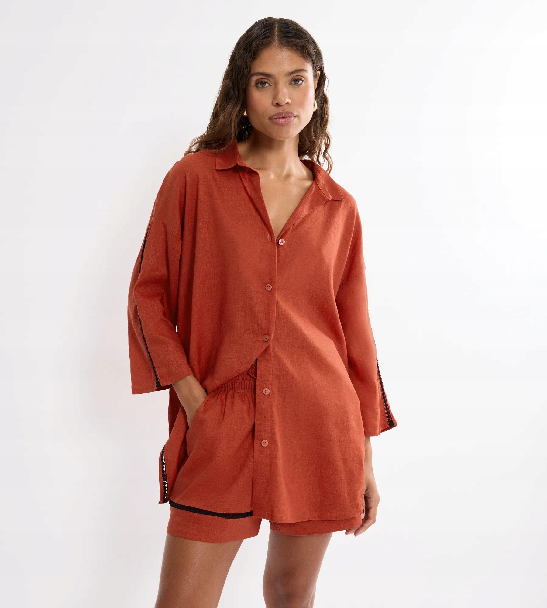 Dámská lněná červená košile Triumph Summer Wear Boyfriend Shirt 01 40