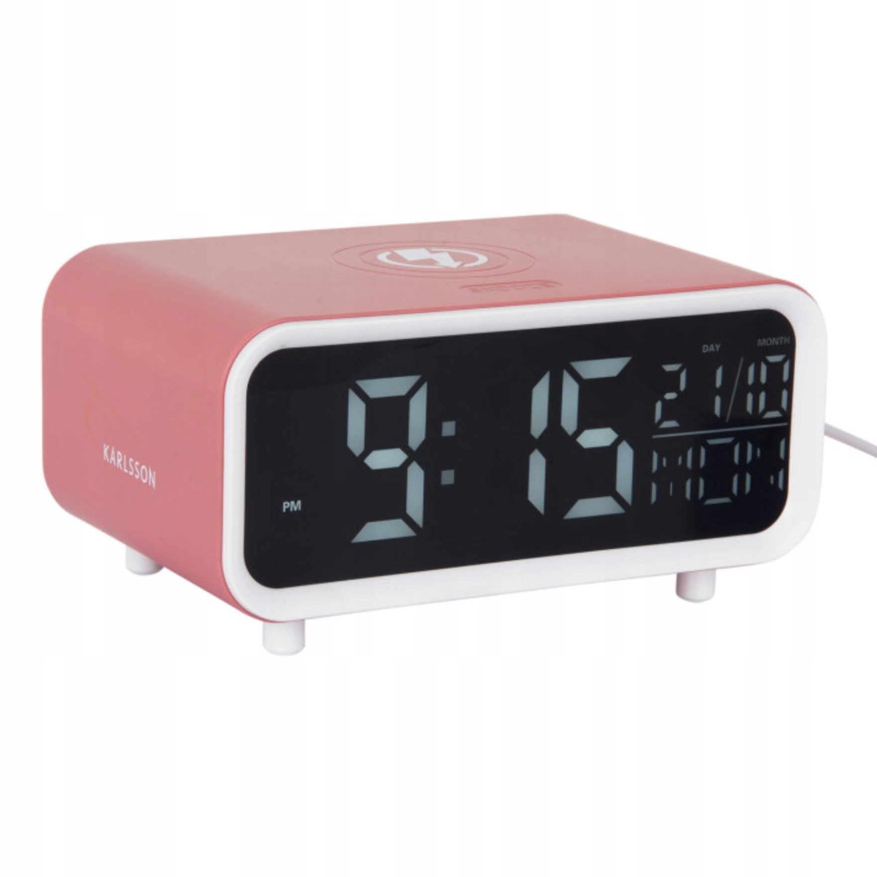 Digitální stolní budík růžový s podsvícením a nabíjením Chunky Led
