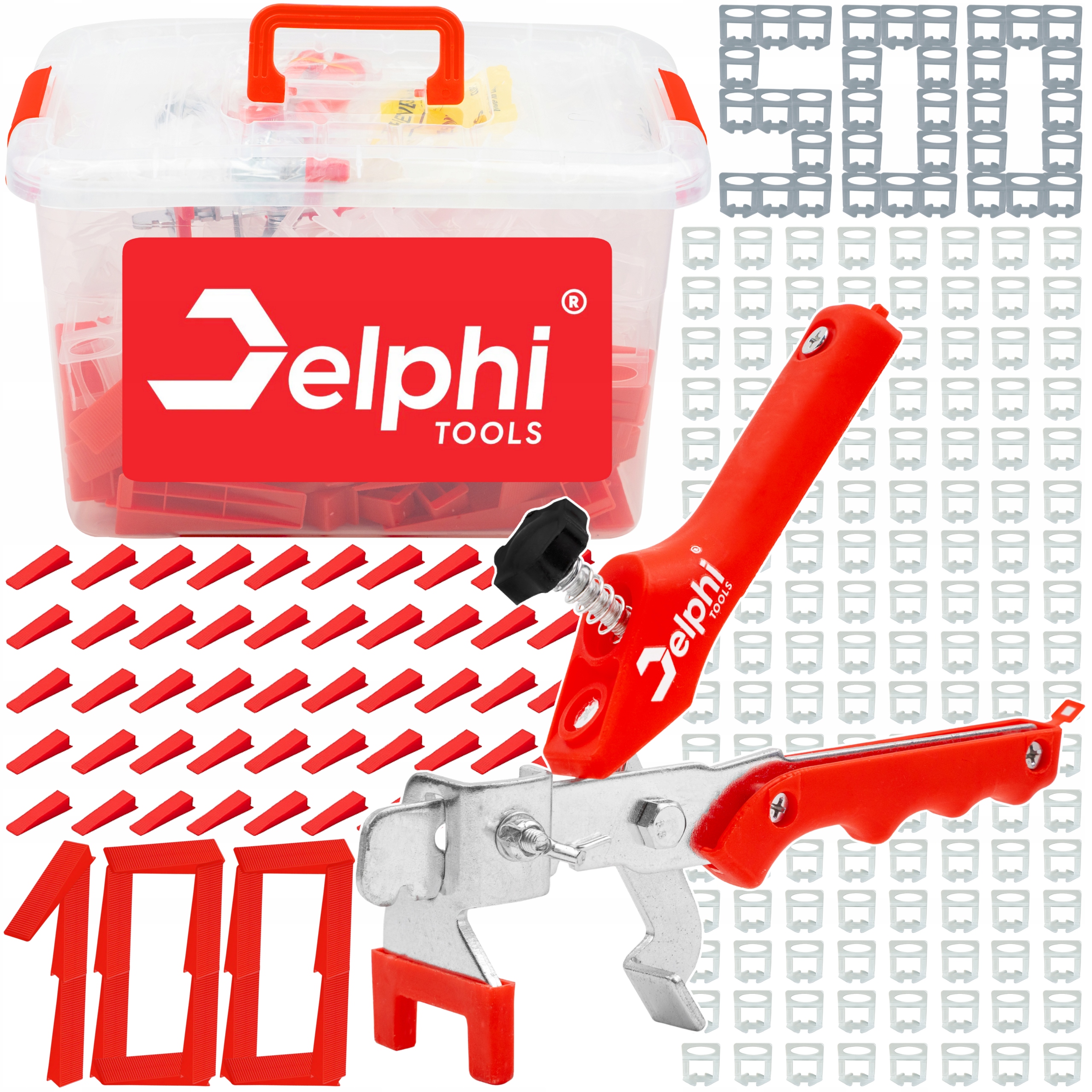 System Poziomowania Płytek Zestaw 500x Klipsy 1,5mm 100x Kliny Szczypce