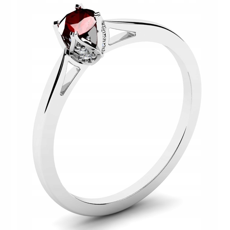 

Pierścionek Z Białego Złota Z Bordową Cyrkonią