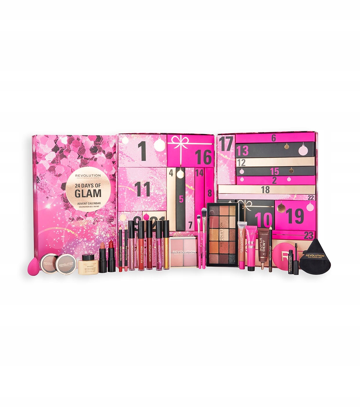 Адвент-календарь Makeup Revolution, 24 средства и аксессуара для макияжа лица, глаз и губ — фото 5