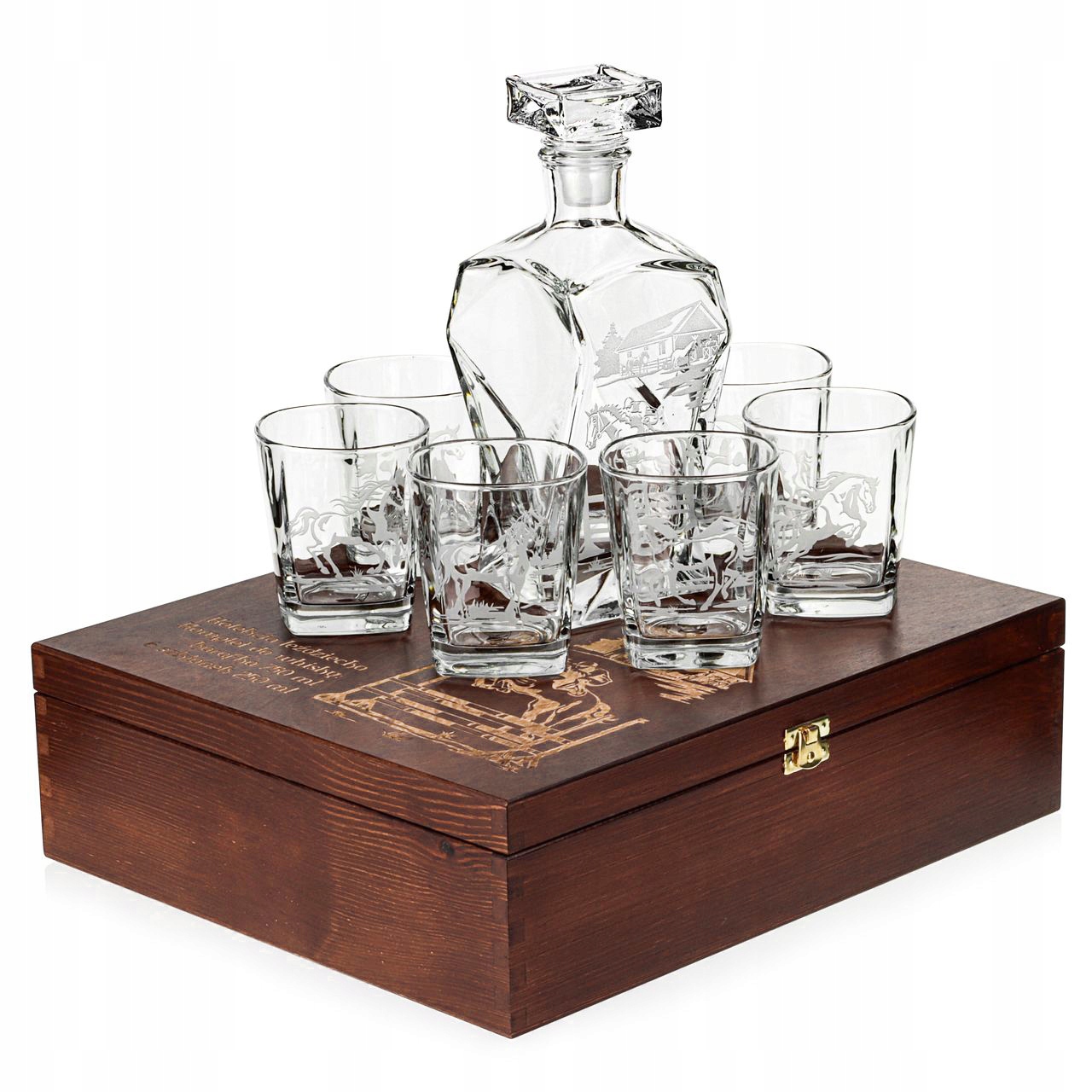 Sada na whisky 6+1 "Kone" Poháre Karafa rozbitá v drevenej krabici