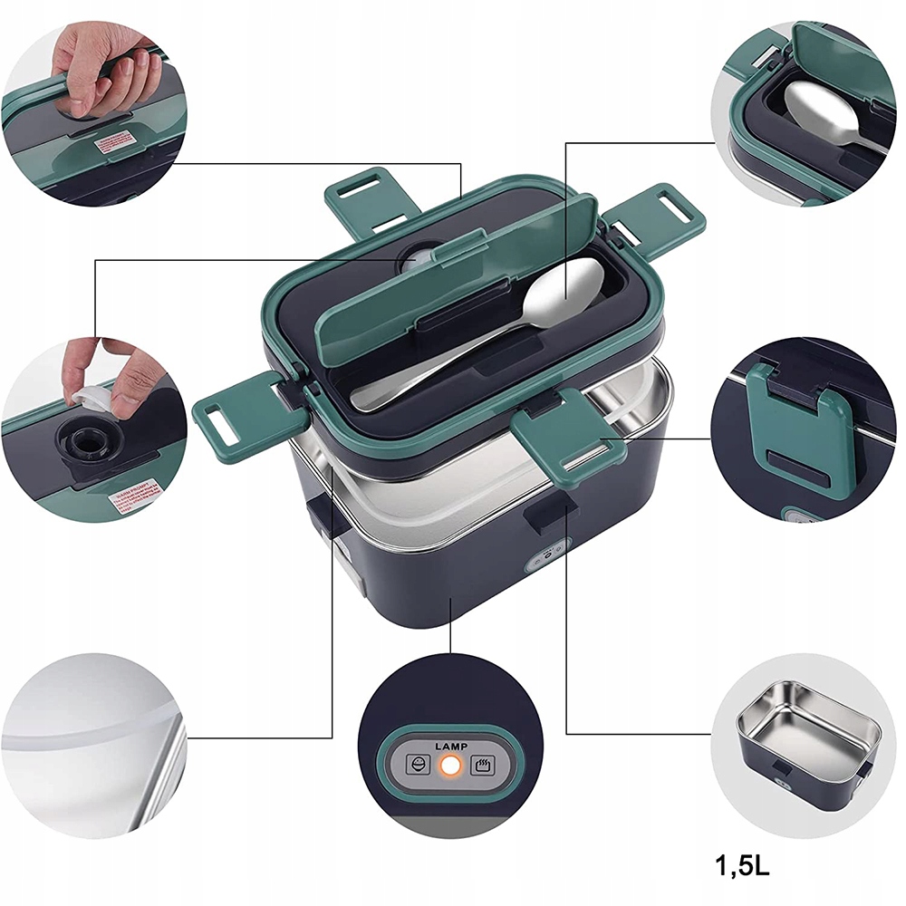 LUNCHBOX ELEKTRYCZNY PODGRZEWACZ JEDZENIA POJEMNIK 220V/12V/24V 60W 1800ml Wysokość 10 cm