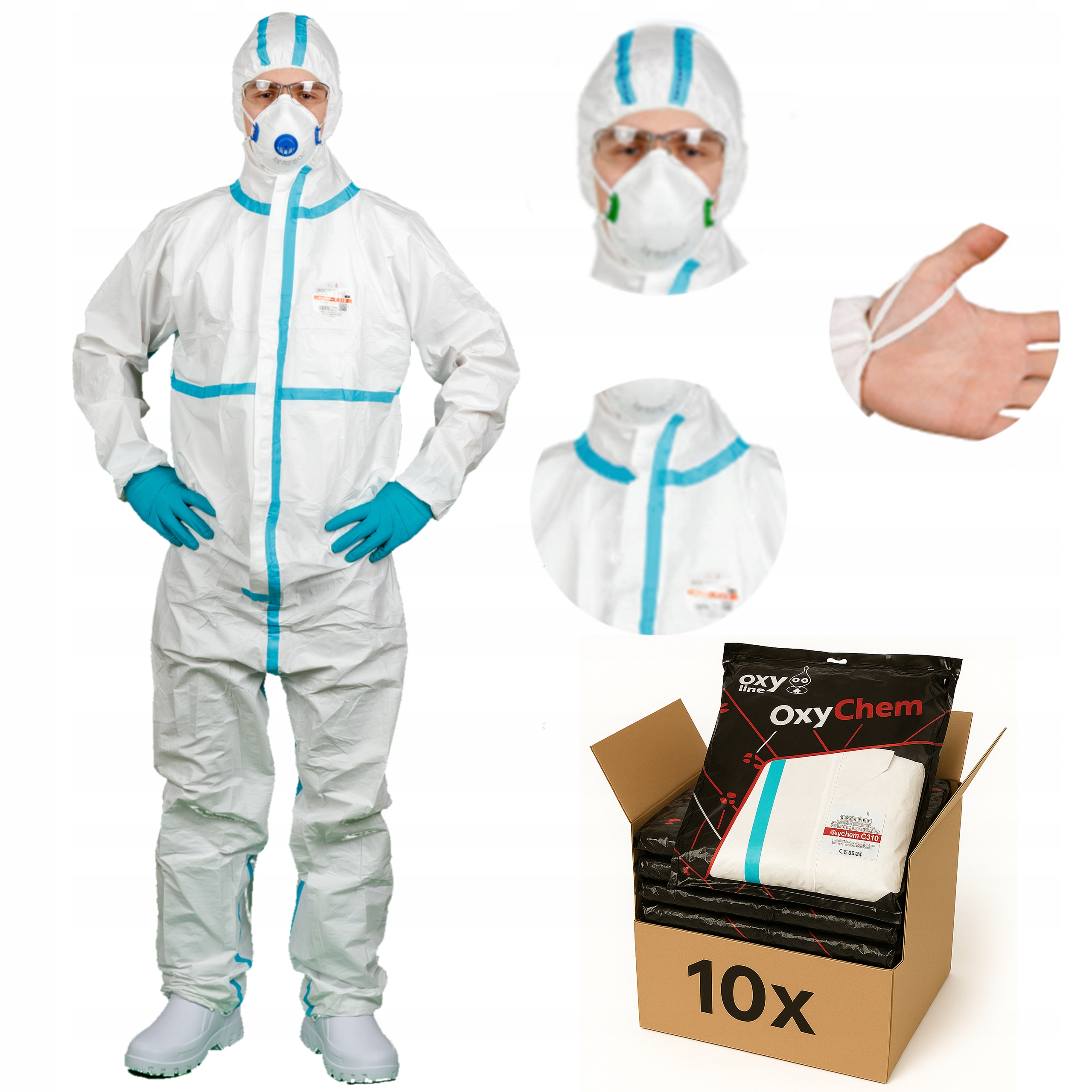 Kombinezon Ochronny Oxychem C310 typu 4/5/6 Zestaw 10 szt. rozm. XL