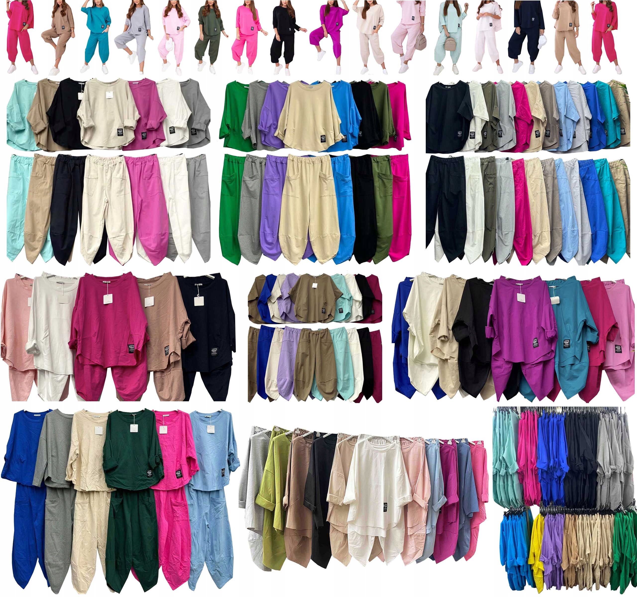 ELEGANCKI WŁOSKI KOMPLET BAWEŁNIANY BLUZA SPODNIE DRESOWY OVERSIZE 2XL Szerokość w ramionach 70 cm