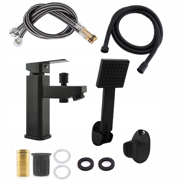 Sprchová Vanová Baterie Sada Černá Sprchová Hlavice Hadice Držák Komplet