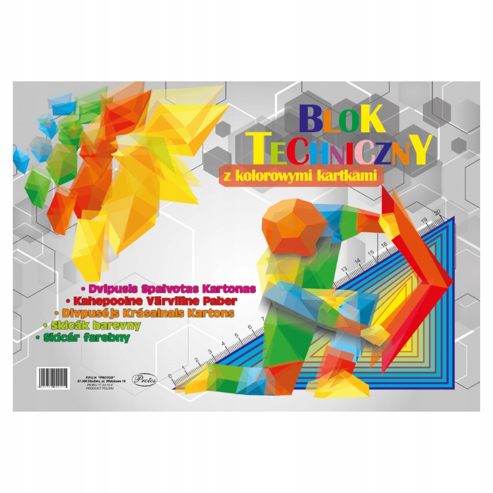 Blok techniczny kolorowy A3 szkolny 8 ark. Protos