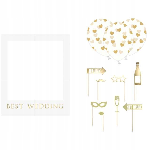 

Zestaw ramka Selfie ślubna Gadżety patyczki Balony