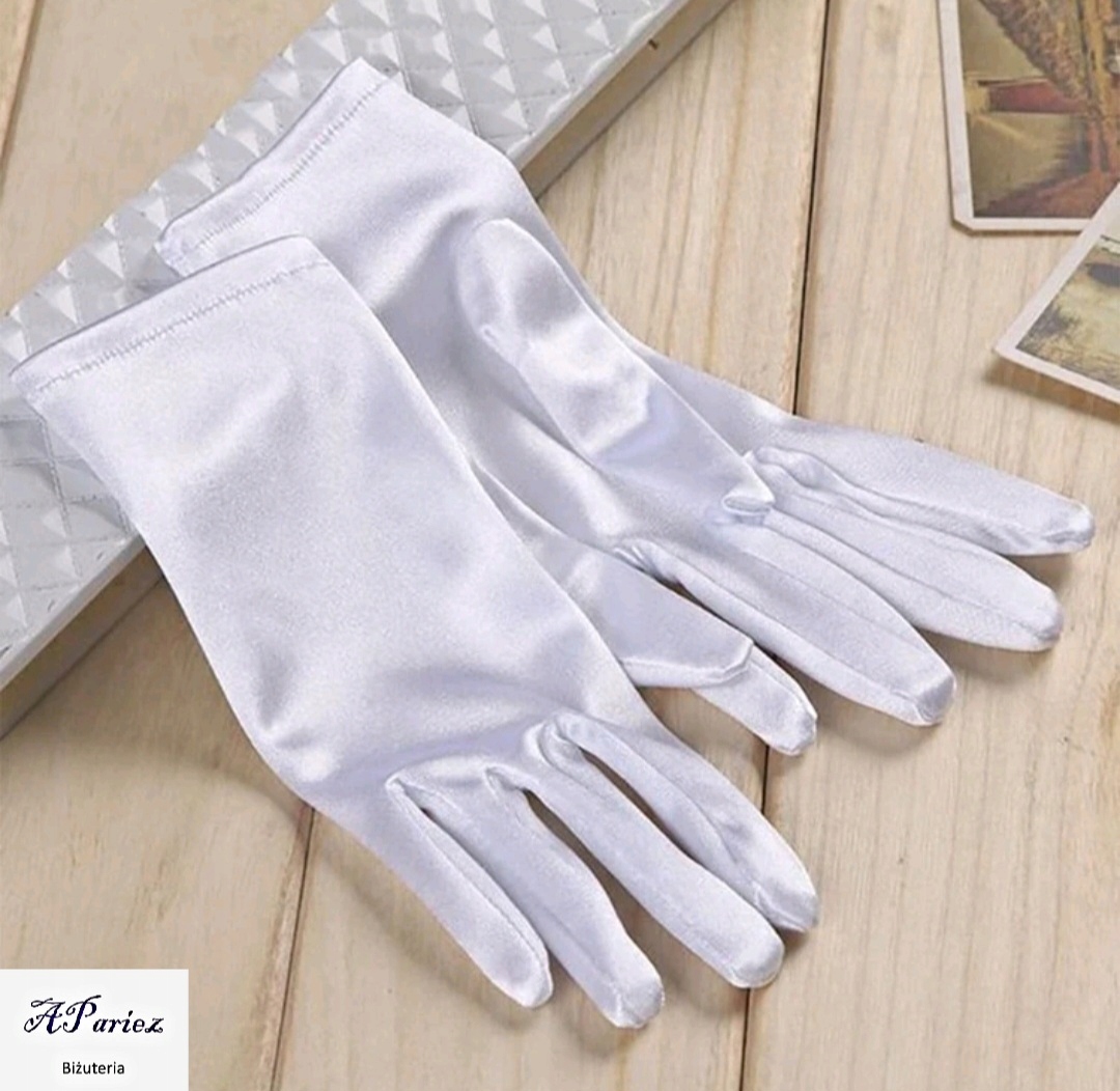 Do0010 Rękawiczki komunijne proste białe 12-16lat Rodzaj pięciopalczaste