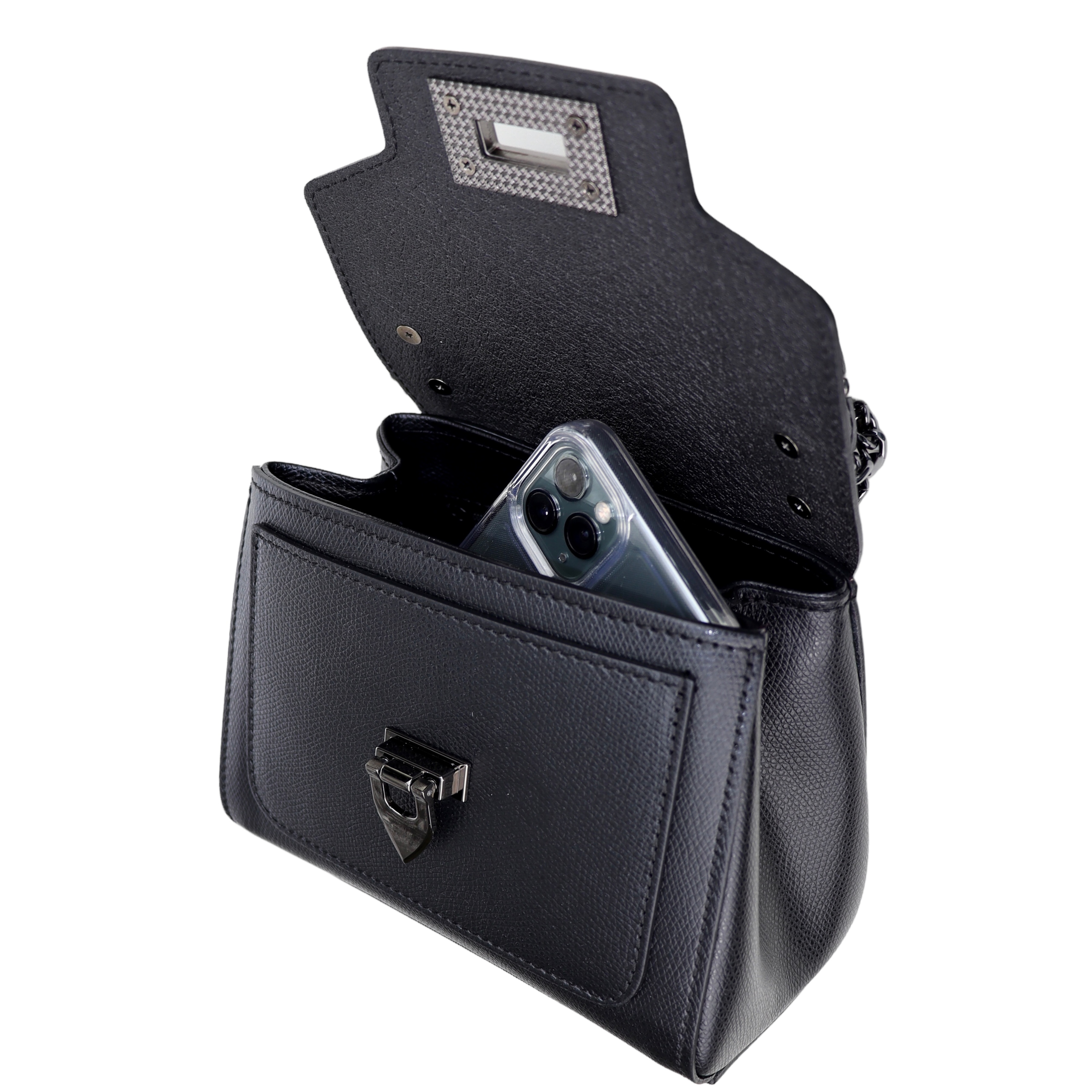 Torebka Licowa skóra naturalna Perla Mini Czarny Głębokość produktu 7 cm