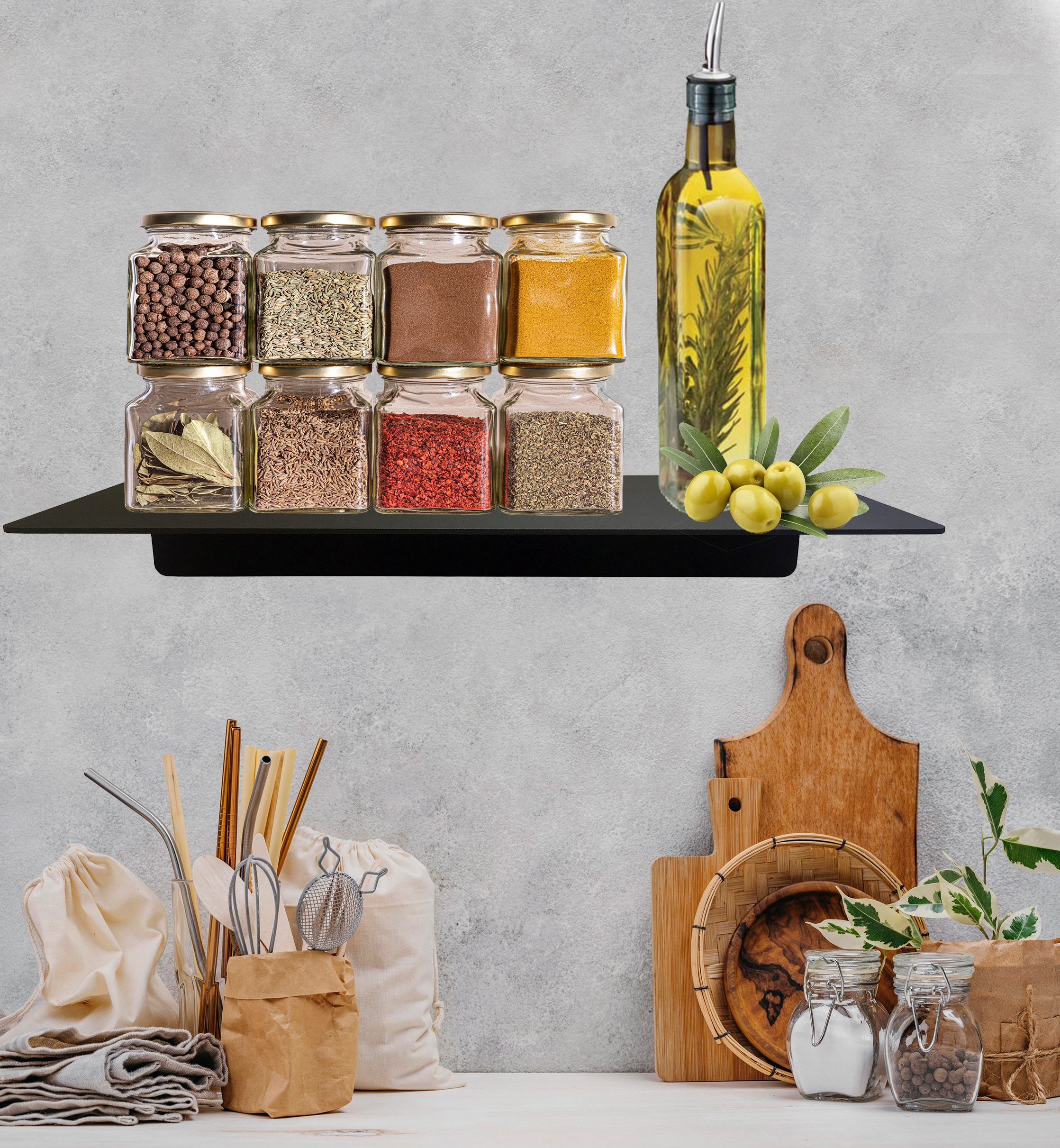 PÓŁKA ŚCIENNA DO KUCHNI METALOWA KUCHENNA LOFT NOWOCZESNA UNIWERSALNA Liczba poziomów 1