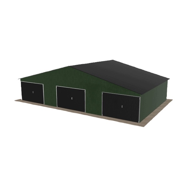 Plechová garáž 12x7.5 m, třípolohová, dvoupolohová, zelená