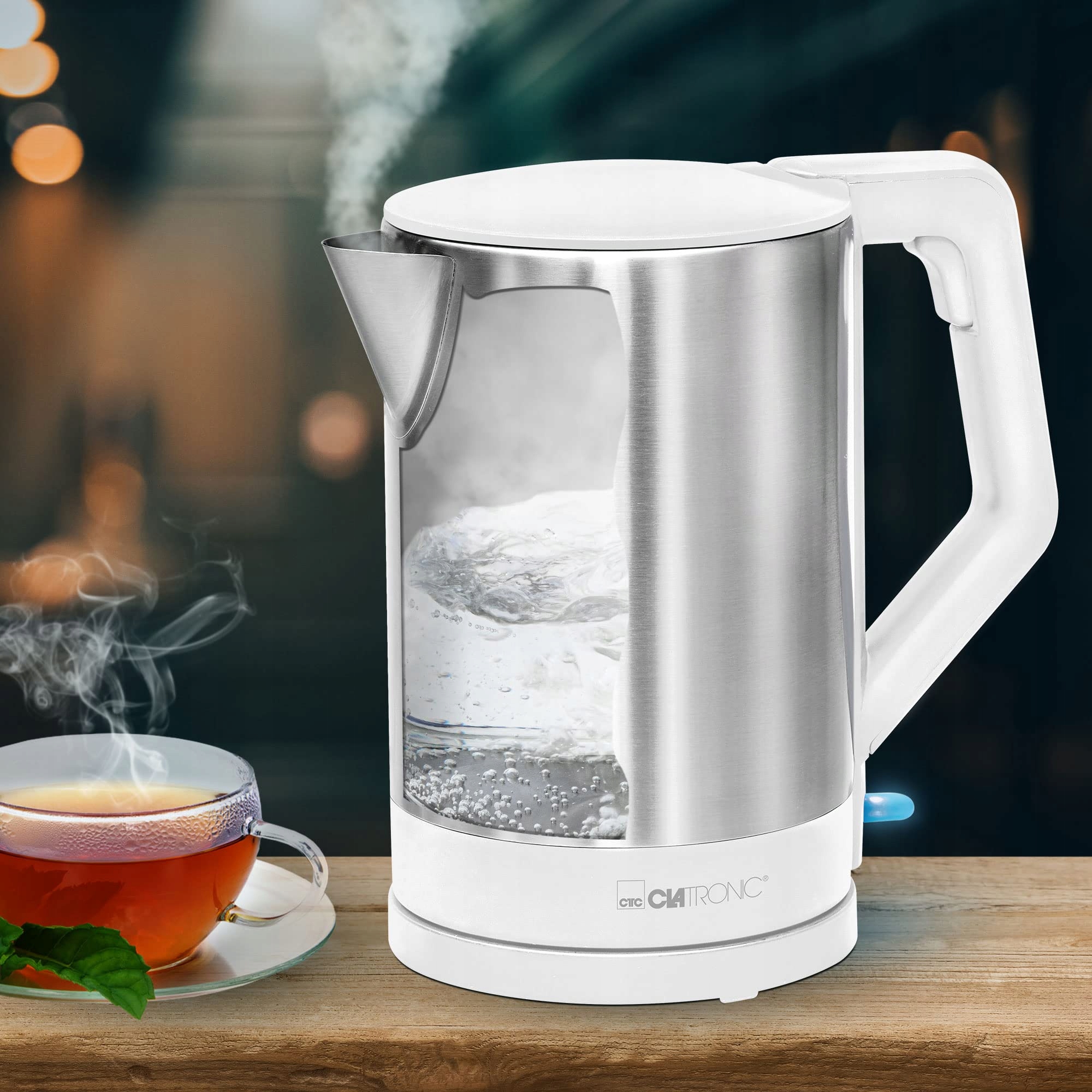 CLATRONIC Czajnik Elektryczny 1.5L 2200W Automatyczne Wyłączanie Biały Inox — miniatura 8