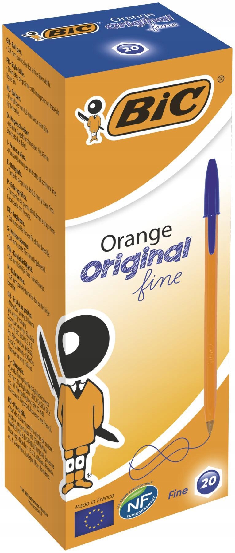 BIC ORANGE ORIGINAL FINE ШАРИКОВАЯ РУЧКА СИНИЙ 20ШТ.