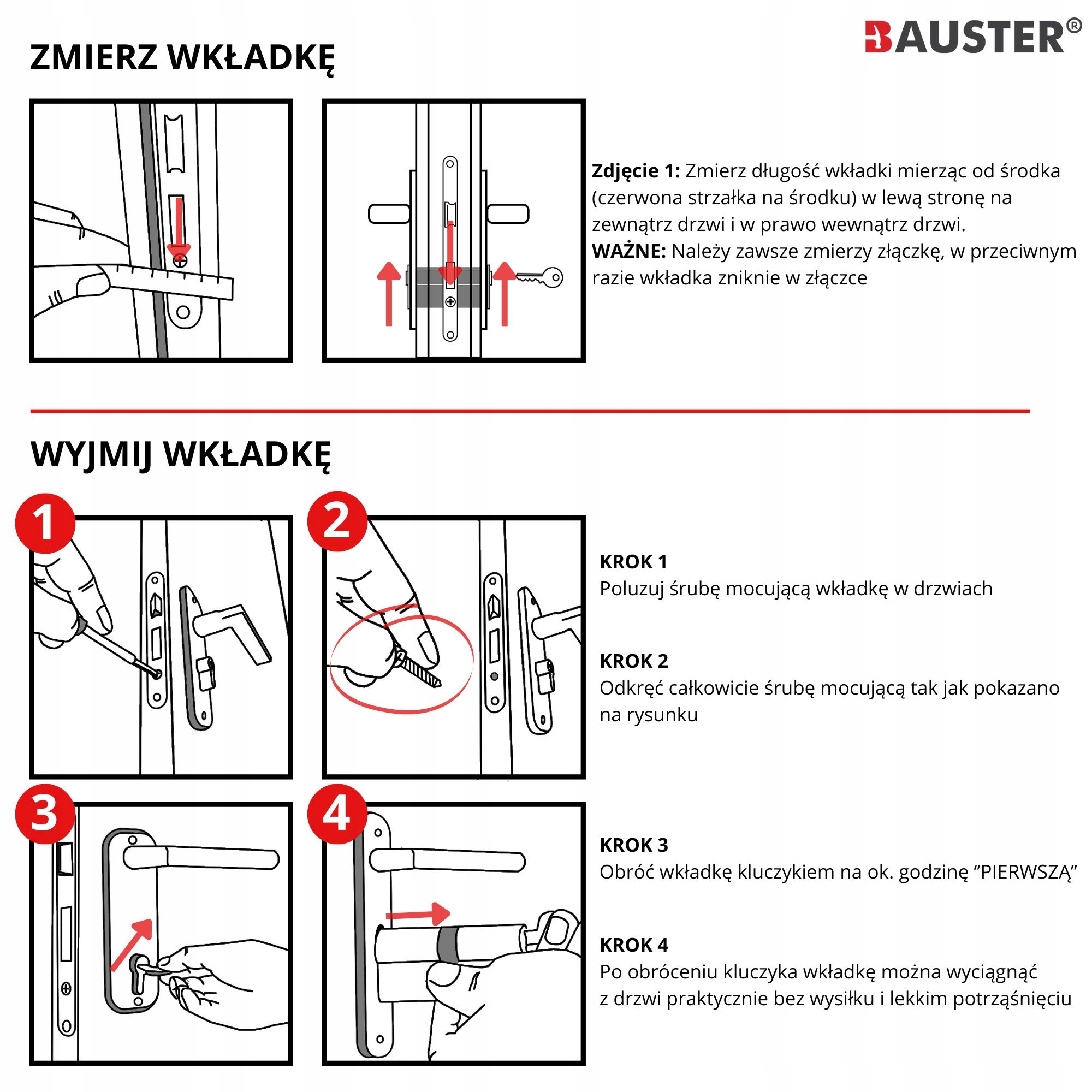 WKŁADKA DRZWIOWA MOSIĄDZ A&B 40/55 BĘBENKOWA 3KLUCZE Marka Bauster