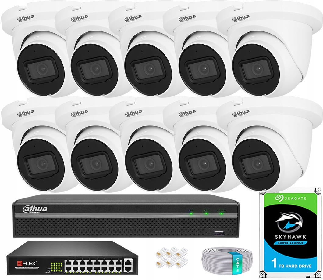 Monitorovací sada 10x Kamera IPC-HDW2541TM-S-0280 5MPx Dahua WizSense Led