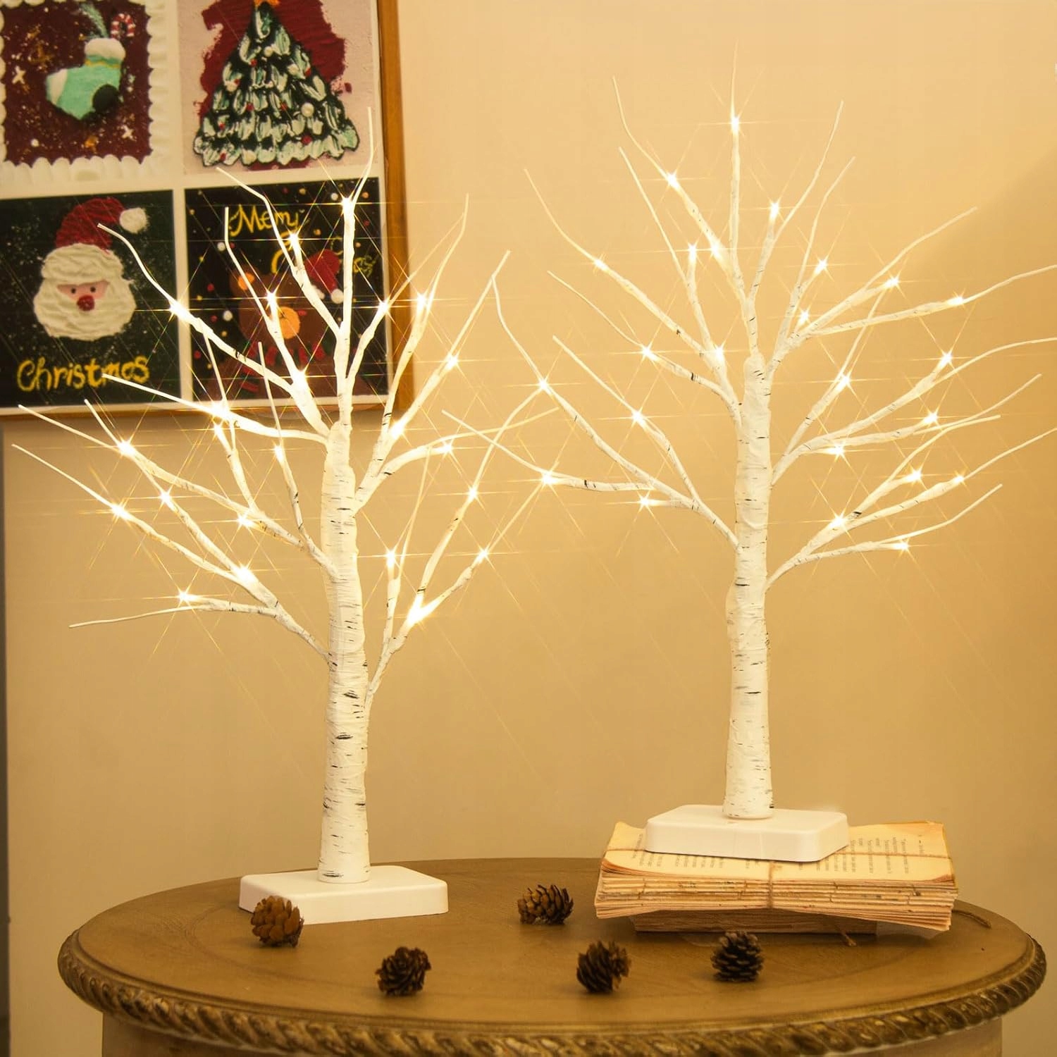 2ks Stromek Bříza Led Vánoční Lampičky Svítící Ozdobné Baterie Teplé