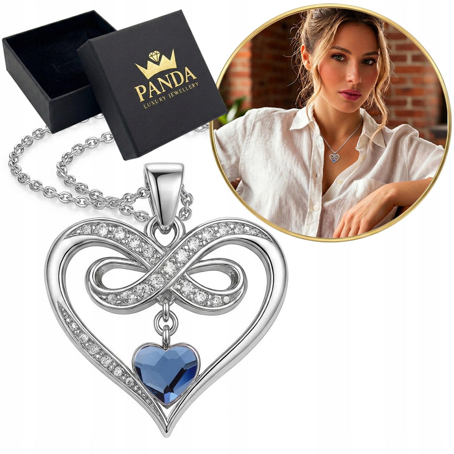 Stříbrný náhrdelník 925 Velké srdce Nekonečno Zirkony Dárek pro maminku