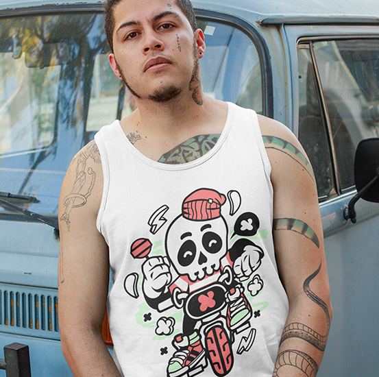 TANK TOP ANIMOWANE SKULL BIKE Rozmiar S