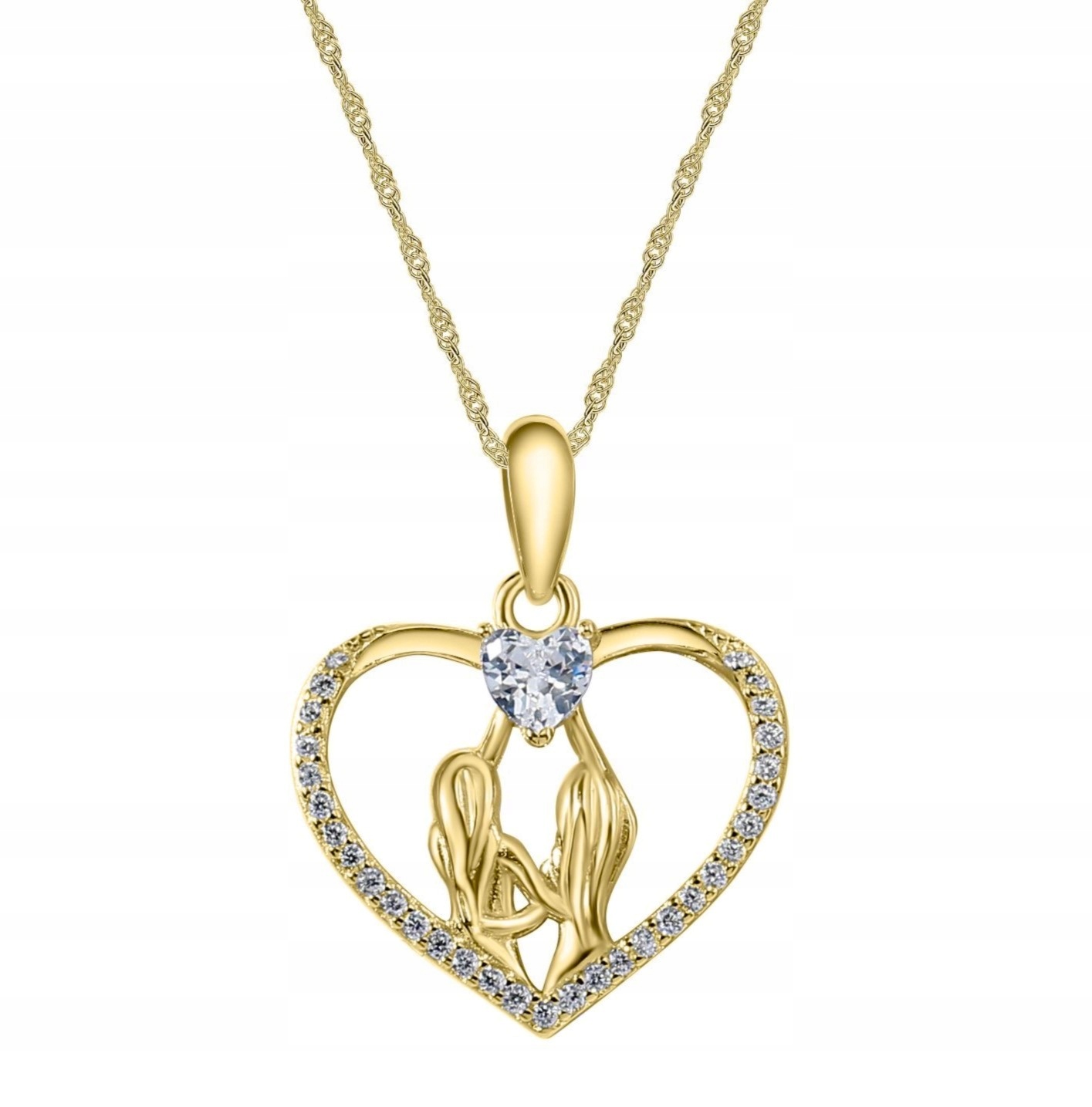 Pozlacený náhrdelník pro kamarádku řetízek, přívěsek srdce stříbro 925